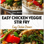 Colorful Chicken Stirfry Healthy bowl with veggies, brown rice, and Skillet Chicken Stir Fry texture.